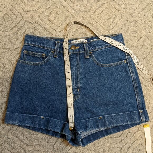 AMERICAN Apparel High Waisted cuff high rise Jean Dark Denim Blue Shorts 28 B1 - Picture 8 of 10